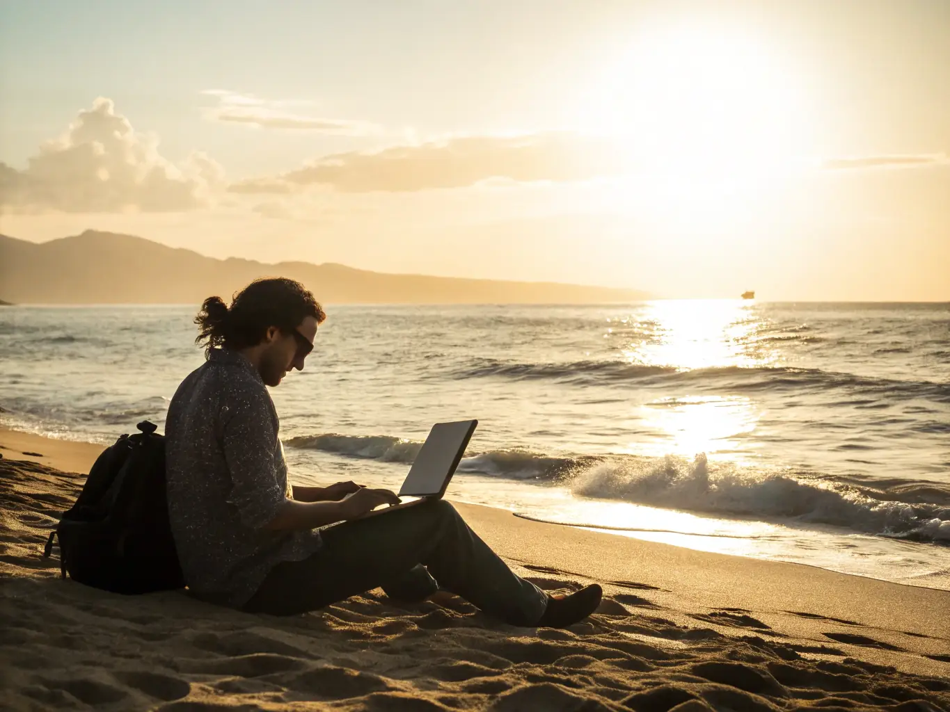 A person relaxing on a beach while their smartphone displays earnings from affiliate marketing, illustrating the lifestyle benefits of passive income.