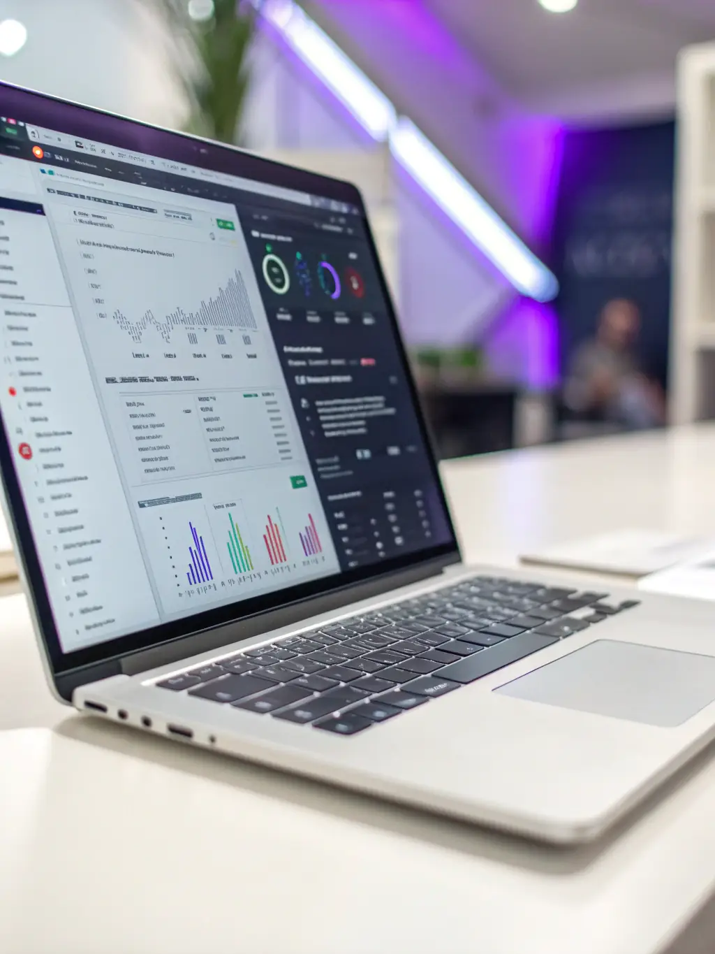 A close-up shot of the Thinkific platform interface on a laptop screen, showcasing course creation tools and analytics dashboards.